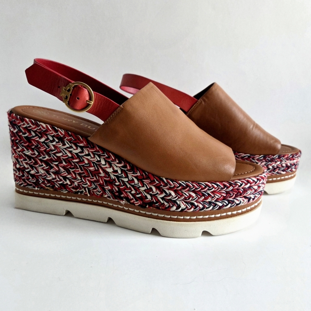 Tory Burch Miranda Espadrille Wedge Platform Leather Sandals With Box, Size 10.5 - Picture 11 of 16